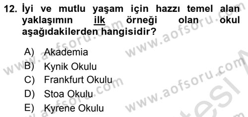 Etik Dersi Ara Sınavı Deneme Sınav Soruları 12. Soru