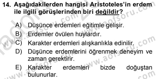 Etik Dersi Ara Sınavı Deneme Sınav Soruları 14. Soru
