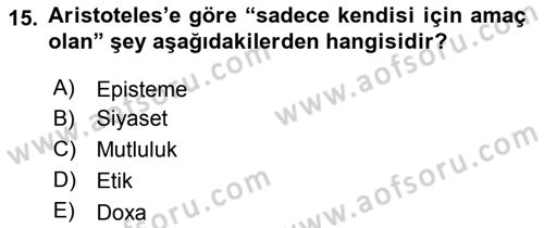 Etik Dersi Ara Sınavı Deneme Sınav Soruları 15. Soru