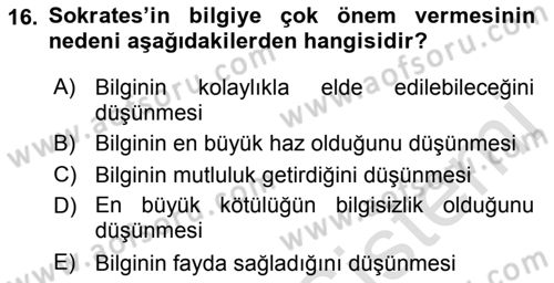 Etik Dersi Ara Sınavı Deneme Sınav Soruları 16. Soru