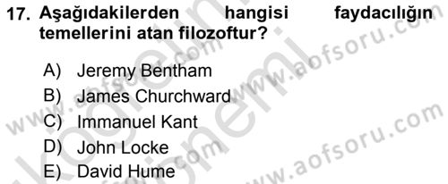 Etik Dersi Ara Sınavı Deneme Sınav Soruları 17. Soru