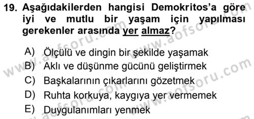 Etik Dersi 2019 - 2020 Yılı (Vize) Ara Sınav Soruları 19. Soru