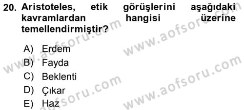 Etik Dersi Ara Sınavı Deneme Sınav Soruları 20. Soru