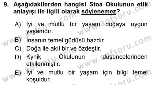 Etik Dersi Ara Sınavı Deneme Sınav Soruları 9. Soru
