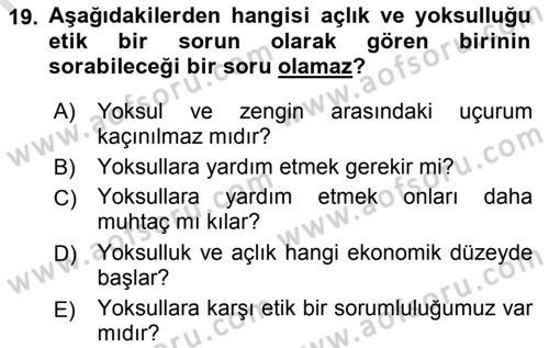 Etik Dersi 2019 - 2020 Yılı (Final) Dönem Sonu Sınav Soruları 19. Soru