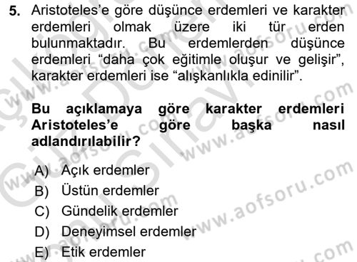 Etik Dersi 2019 - 2020 Yılı (Final) Dönem Sonu Sınav Soruları 5. Soru