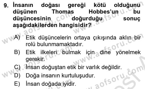 Etik Dersi 2019 - 2020 Yılı (Final) Dönem Sonu Sınav Soruları 9. Soru