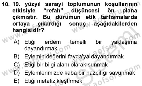 Etik Dersi Ara Sınavı Deneme Sınav Soruları 10. Soru
