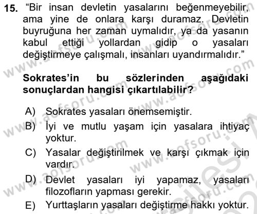 Etik Dersi Ara Sınavı Deneme Sınav Soruları 15. Soru