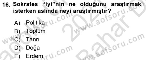 Etik Dersi 2021 - 2022 Yılı (Vize) Ara Sınav Soruları 16. Soru