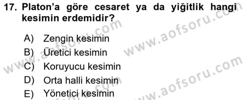 Etik Dersi Ara Sınavı Deneme Sınav Soruları 17. Soru