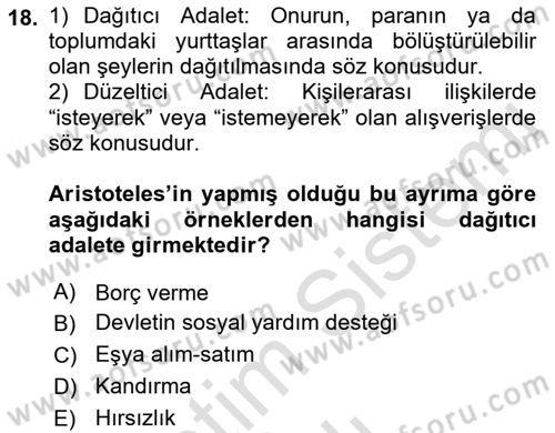Etik Dersi Ara Sınavı Deneme Sınav Soruları 18. Soru