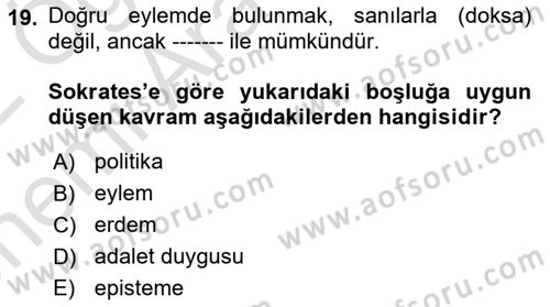Etik Dersi Ara Sınavı Deneme Sınav Soruları 19. Soru