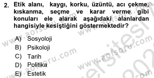 Etik Dersi 2021 - 2022 Yılı (Vize) Ara Sınav Soruları 2. Soru