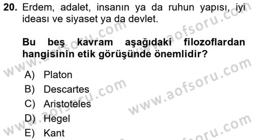 Etik Dersi 2021 - 2022 Yılı (Vize) Ara Sınav Soruları 20. Soru