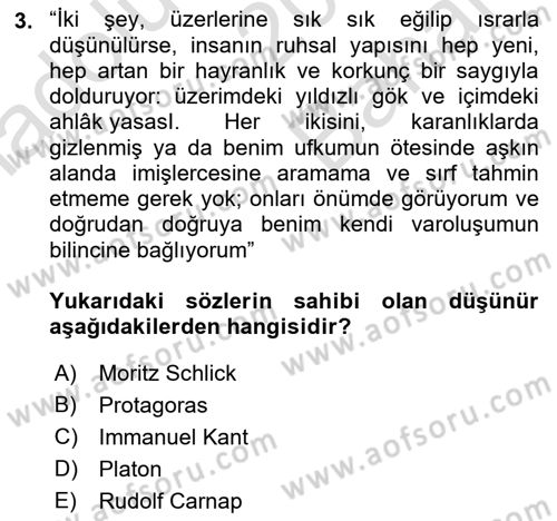 Etik Dersi 2021 - 2022 Yılı (Vize) Ara Sınav Soruları 3. Soru
