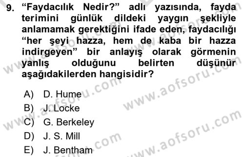 Etik Dersi Ara Sınavı Deneme Sınav Soruları 9. Soru