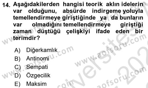 Etik Dersi 2021 - 2022 Yılı Yaz Okulu Sınav Soruları 14. Soru