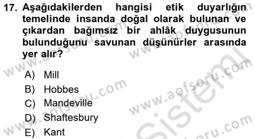 Etik Dersi 2021 - 2022 Yılı Yaz Okulu Sınav Soruları 17. Soru
