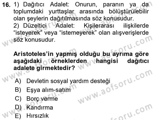 Etik Dersi 2022 - 2023 Yılı (Vize) Ara Sınav Soruları 16. Soru