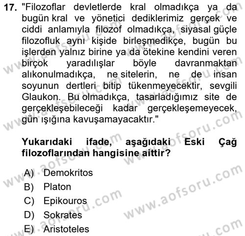 Etik Dersi Ara Sınavı Deneme Sınav Soruları 17. Soru