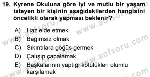 Etik Dersi Ara Sınavı Deneme Sınav Soruları 19. Soru
