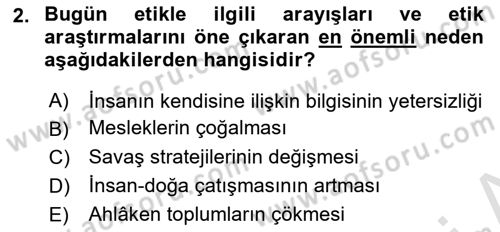 Etik Dersi 2022 - 2023 Yılı (Vize) Ara Sınav Soruları 2. Soru