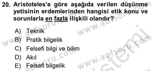 Etik Dersi Ara Sınavı Deneme Sınav Soruları 20. Soru