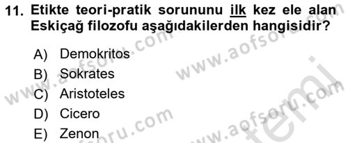 Etik Dersi 2022 - 2023 Yılı Yaz Okulu Sınav Soruları 11. Soru