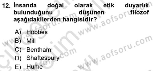 Etik Dersi 2022 - 2023 Yılı Yaz Okulu Sınav Soruları 12. Soru
