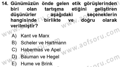 Etik Dersi 2022 - 2023 Yılı Yaz Okulu Sınav Soruları 14. Soru