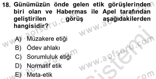 Etik Dersi 2022 - 2023 Yılı Yaz Okulu Sınav Soruları 18. Soru
