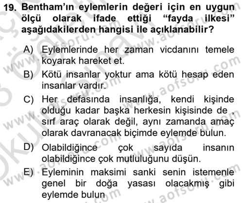 Etik Dersi 2022 - 2023 Yılı Yaz Okulu Sınav Soruları 19. Soru