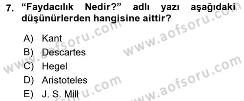 Etik Dersi 2022 - 2023 Yılı Yaz Okulu Sınav Soruları 7. Soru