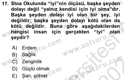 Etik Dersi 2023 - 2024 Yılı (Vize) Ara Sınav Soruları 17. Soru