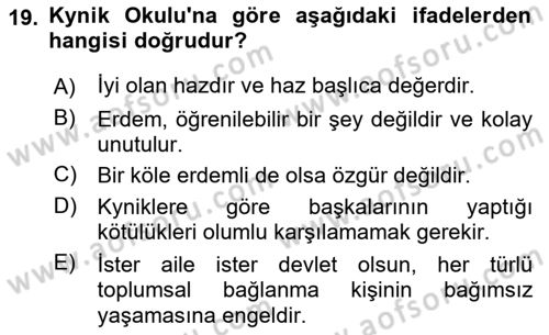 Etik Dersi Ara Sınavı Deneme Sınav Soruları 19. Soru