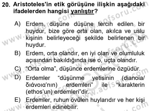 Etik Dersi 2023 - 2024 Yılı (Vize) Ara Sınav Soruları 20. Soru