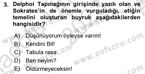 Etik Dersi Ara Sınavı Deneme Sınav Soruları 3. Soru