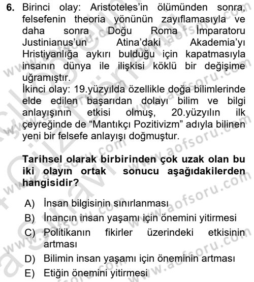 Etik Dersi Ara Sınavı Deneme Sınav Soruları 6. Soru