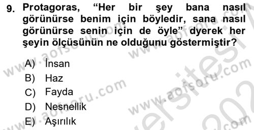 Etik Dersi Ara Sınavı Deneme Sınav Soruları 9. Soru