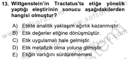 Etik Dersi 2023 - 2024 Yılı (Final) Dönem Sonu Sınav Soruları 13. Soru