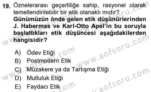 Etik Dersi 2023 - 2024 Yılı Yaz Okulu Sınav Soruları 19. Soru