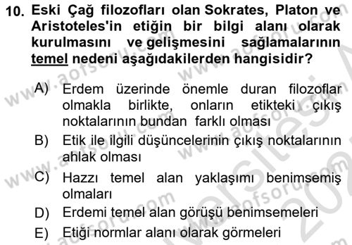 Etik Dersi 2024 - 2025 Yılı (Vize) Ara Sınav Soruları 10. Soru