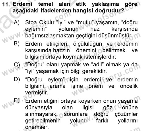 Etik Dersi 2024 - 2025 Yılı (Vize) Ara Sınav Soruları 11. Soru