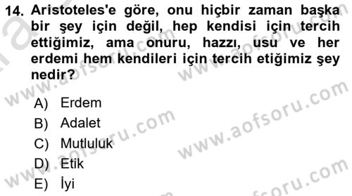 Etik Dersi Ara Sınavı Deneme Sınav Soruları 14. Soru