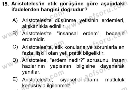 Etik Dersi 2024 - 2025 Yılı (Vize) Ara Sınav Soruları 15. Soru