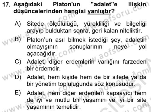 Etik Dersi Ara Sınavı Deneme Sınav Soruları 17. Soru