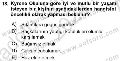 Etik Dersi Ara Sınavı Deneme Sınav Soruları 18. Soru