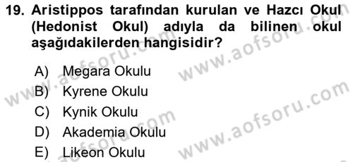 Etik Dersi Ara Sınavı Deneme Sınav Soruları 19. Soru