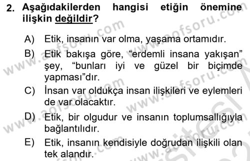 Etik Dersi Ara Sınavı Deneme Sınav Soruları 2. Soru